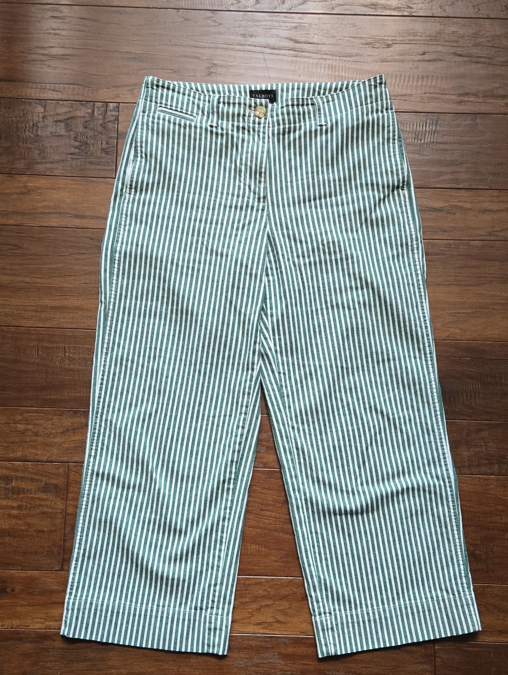 Talbots Green and White Vertical Stripe Cotton Chinos